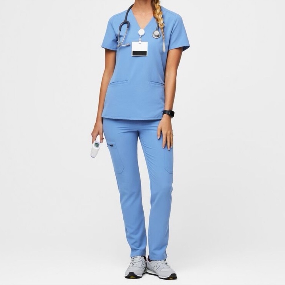Figs Women's Scrub Top in Light Blue